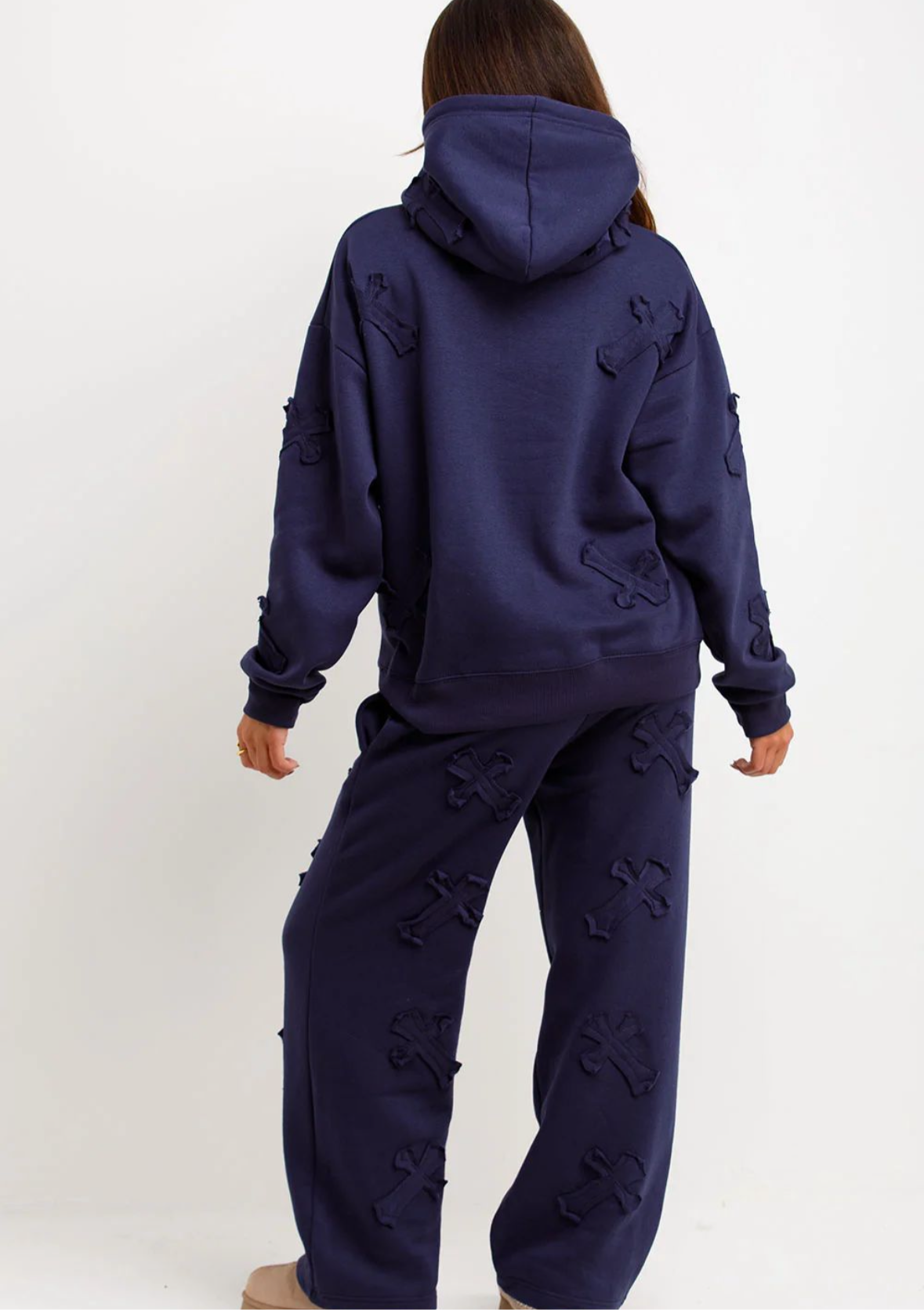 Cross Patch Hoodie And Joggers Tracksuit Lounge Set Navy